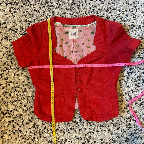 🔥SOLD🔥Anthropologie Mermaid Mariette Jacket Women Short Sleeve Retro Red 4 - Picture 5 of 5